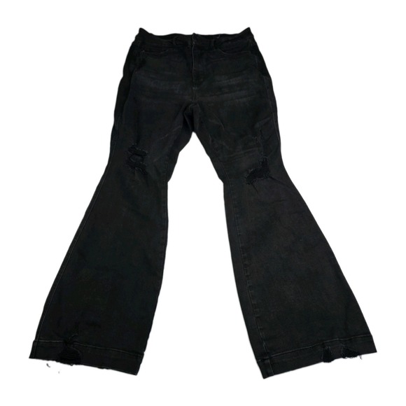 Judy Blue Denim - Judy Blue Jeans Womens Size 18W Flare Distressed High Rise Black Denim Pants